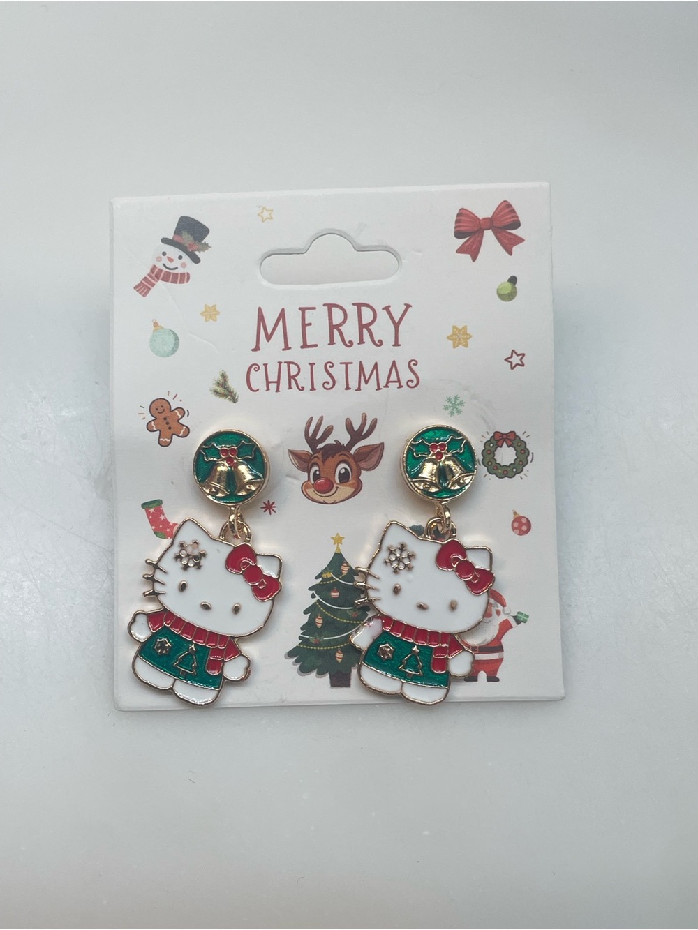 Hello Kitty Christmas Dangle Earrings - White, Green & Red